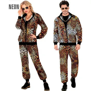 Karnevalový kostým Unisex neonová leopardí disco šusťákovka z 80. a 90. let - XL