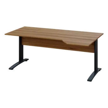 Psací stůl EZK 28 - 184 stůl kancelářský, rohový, pravý, kovová podnož černá, deska 25 mm, široký 1800 mm, ořech světlý