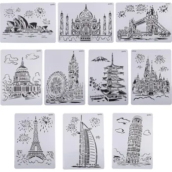 Plast. šablona, SVĚTOVÉ STAVBY 1, 21x29cm, 1ks