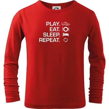 Chlapecké tričko Play Eat Sleep Repeat fotbal - Triko dětské Long Sleeve - 104-110cm / 3-4 roky ( Červená )
