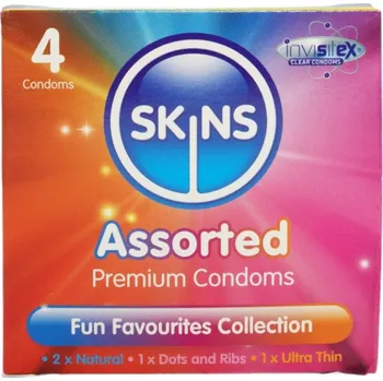 Kondom Kondom Skins Assorted 4 ks - s kupónem KUP15 cena 62 Kč + extra diskrétní expedice