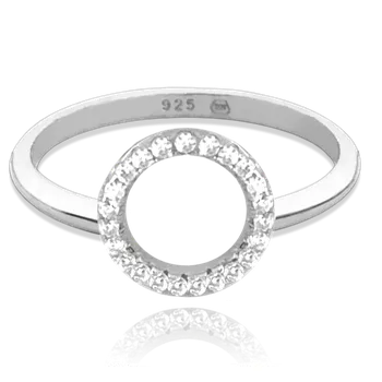 Prsten 2361 MINET Stříbrný prsten KROUŽEK s bílými zirkony Velikost: 65