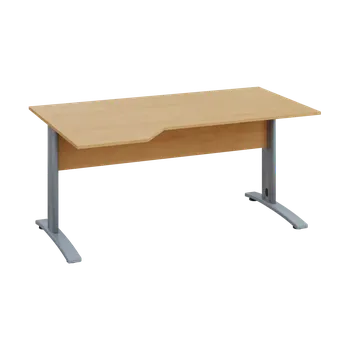 Psací stůl EZK 28 - 164 stůl kancelářský, rohový, levý, kovová podnož stříbrná, deska 25 mm, široký 1600 mm, javor horský