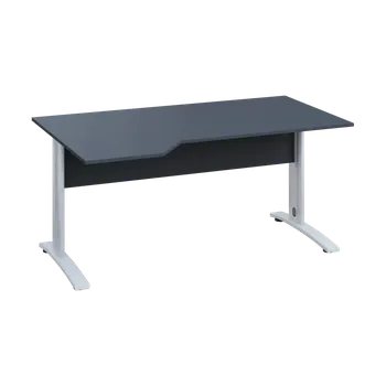 Psací stůl EZK 18 - 164 stůl kancelářský, rohový, levý, kovová podnož bílá, deska 18 mm, široký 1600 mm, antracit
