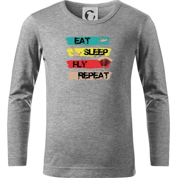 Chlapecké tričko Eat Sleep Fly Repeat Paragliding - Triko dětské Long Sleeve - 122 cm/6 let ( Tmavě šedý melír )