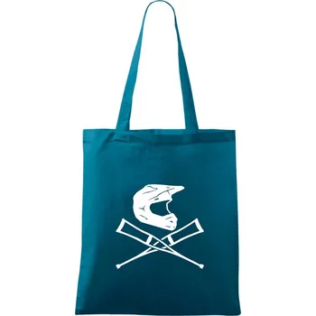 Nákupní taška Cross helma / berle - Taška bavlněná - 42 x 38 cm ( Petrolejová )