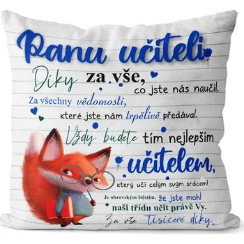 Dekorativní polštářek Polštář 40 x 40 cm - Panu učiteli - liška