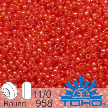 Korálek Korálky TOHO tvar ROUND (kulaté). Velikost 11/0. Barva č. 958-Inside-Color Hyacinth/Siam Lined . Balení 8g.