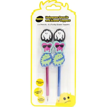 Grafitová tužka Sada hologramových tužek gumou,2 tužky č.2, 6 gumovacích pryží s designem