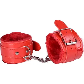 Sexuální pomůcka | erotická pouta koženkové, plyš - červené