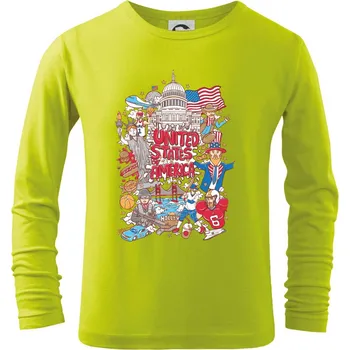 Chlapecké tričko USA karikatura - Triko dětské Long Sleeve - 158 cm/12 let ( Limetková )