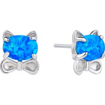Náušnice Bealio BEALIO Stříbrné náušnice KOČKA modrý OPÁL 03-11511-1229