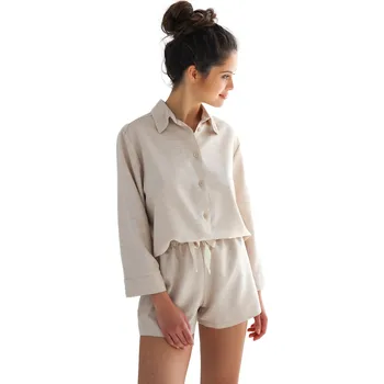 Dámské pyžamo Dámské rozepínací pyžamo SENSIS.1441 dl.ruk. melanž béžová XL 0