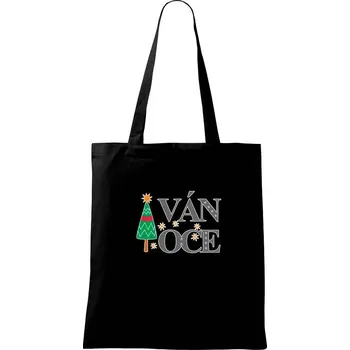 Nákupní taška Napis Vánoce se stromkem - Taška bavlněná - 42 x 38 cm ( Černá )