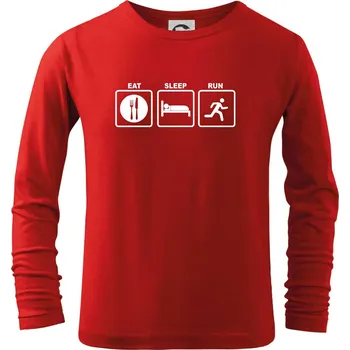 Chlapecké tričko Eat sleep run čtverce - Triko dětské Long Sleeve - 134 cm/8 let ( Červená )