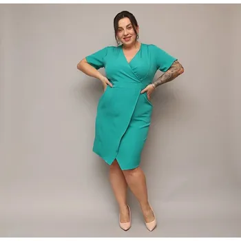 Dámské šaty Dámské přeložené obálkové šaty v mořské barvě v délce ke kolenům Moon, odstíny zelené XXL (44) i392_24034-48