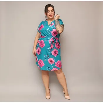 Dámské šaty Mořský květovaný šat s páskem Moon, odstíny zelené XXL (44) i392_24049-64