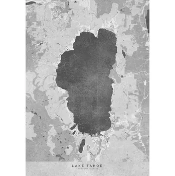Plakát Plakát, Obraz - Gray vintage map of Lake Tahoe, Blursbyai