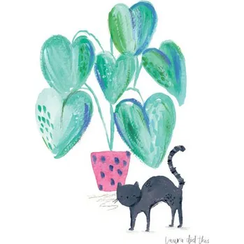 Plakát Plakát, Obraz - Black cat and plant, Laura Irwin