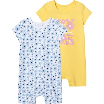 Dětský overall lupilu® Dívčí krátký overal, 2 kusy (62/68, bílá/modrá/žlutá)