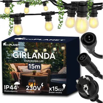 Vánoční dekorace BERGE Zahradní girlanda 15m + 16x 1W LED žárovka EG1515