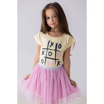 Dívčí triko pastelově žluté piškvorky - 128