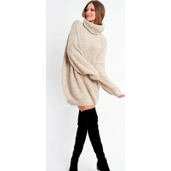 Dámský svetr Dámský prodloužený svetr FABIEN béžový, VELIKOST UNI ( S, M , L )