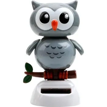 Solární sovička do auta s kývající hlavou | dekorace do auta - ŠEDÁ