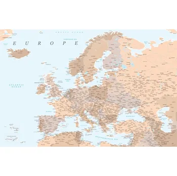 Plakát Plakát, Obraz - Light brown and blue detailed map of Europe, Blursbyai