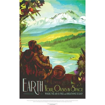 Plakát Plakát, Obraz - Earth (Retro Planet & Moon Poster) - Space Series (NASA)