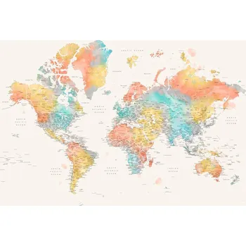 Plakát Plakát, Obraz - Detailed colorful watercolor world map, Fifi, Blursbyai