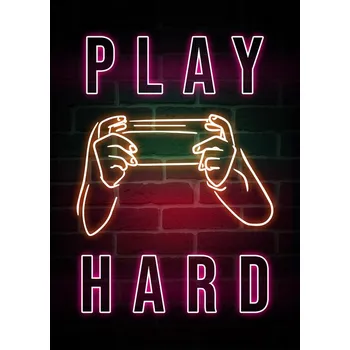Plakát Plakát, Obraz - Play Hard-Gamer Neon Quote