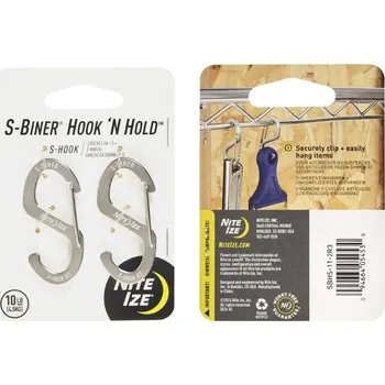 NITE IZE Karabina s háčkem S-Biner® Hook 'N Hold™, malá - Stříbrná (2 ks)