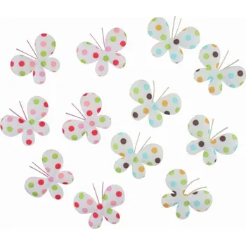 Motýl textilní barevný s lepíkem - 12 ks