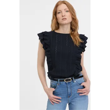 Dámské tričko Orsay Tmavě modré dámské tričko s volánem - Dámské Orsay černá 2425628