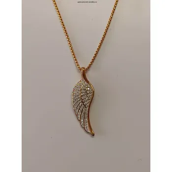 Přívěsek Náhrdelník z oceli zlaté křídlo s kamínky (Ocelové křídlo na krk)