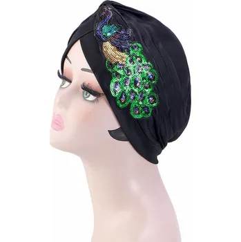 Čepice Turban na hlavu - černý se vzorem