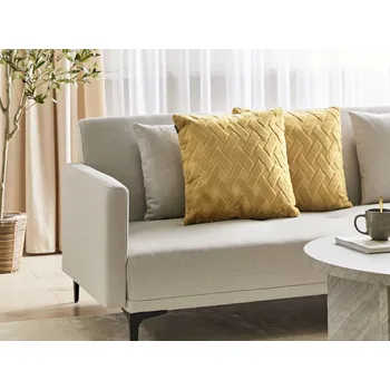 Bytový textil Sada 2 dekoračních polštářů žlutá umělá kožešina s reliéfním vzorem 45 x 45 cm pro bytový textil Beliani