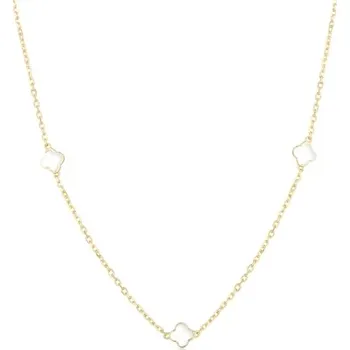 Náhrdelník Stříbrný zlacený náhrdelník se čtyřlístky s perletí STNAH213F + dárek zdarma