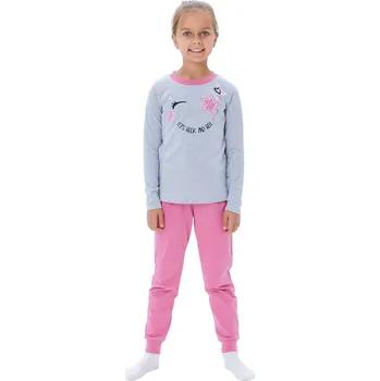 Dívčí pyžamo Dívčí pyžamo Rock'n'Roll - světle-šedý melanž/růžová 146