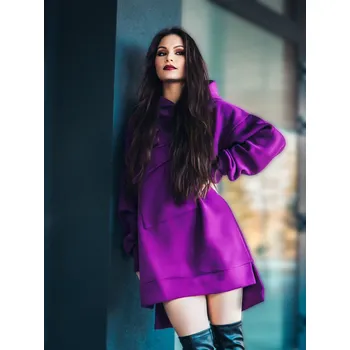 Dámská mikina Oversize prodloužená mikina VSB WELLA švestková, VELIKOST S/M