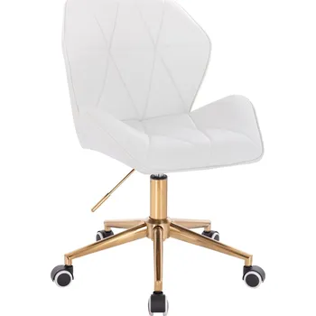 Otočné křeslo ekokůže Horten XL na zlaté podstavě s kolečky - bílé