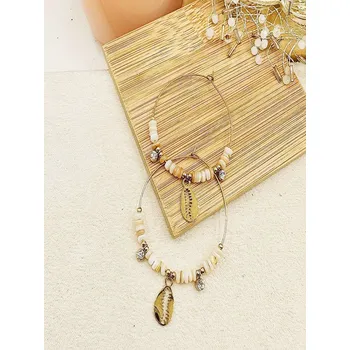 Náušnice B&E Bijoux Náušnice zlaté kruhy z nerezové oceli, bílé, zirkony a přírodní kameny / korálky, mušle