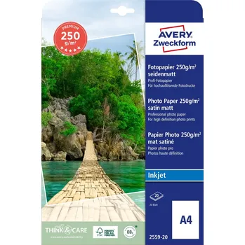 Fotopapír Avery Zweckform 2559-20 Inkjet fotopapír A4, 20 ks, 250g/m2, pololesklý