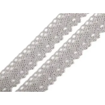 Stuha Krajková stuha 28mm šedá (Bavlněná krajka šíře 28mm paličkovaná šedá)