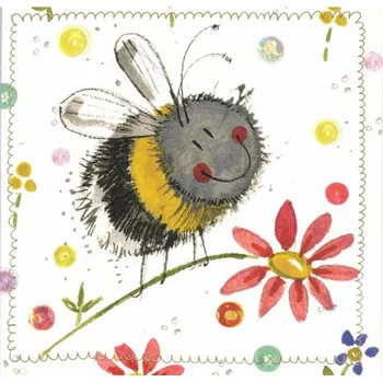 Přání v obálce Bee and Pink Daisy, Včelka od ALEX CLARK 12*12 cm (Blahopřání v obálce včelky, včela)