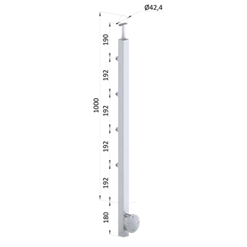 Zábradlí KOVIAN, s.r.o. Nerezový sloup, boční kotvení, 4 řadový průchodný, venkovní, vrch pevný, (40x40 mm), broušená nerez K320 / AISI304