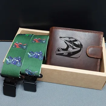 Kšandy Pánský set s hnědou koženou Premium peněženkou a Kšandy s motivy motocyklů - Příroda a dobrodružství v srdci každého motorkáře 3