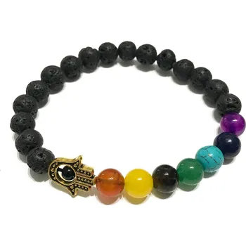 Drahý kámen Ancient Wisdom Čakrový náramek s lávovými kameny Hamsa