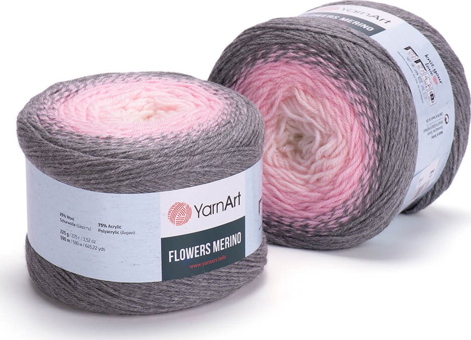 Yarn Art příze Flowers Merino 544 smetanová, odstíny růžové a šedé